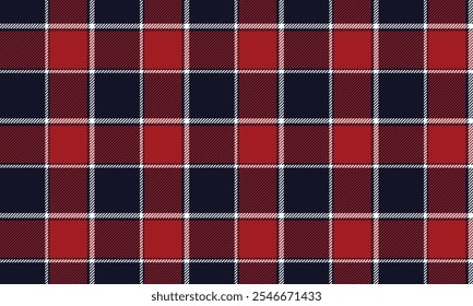 Plaid Stoffmuster, marineblau, rot, weiß, moderne nahtlose markante Kreuzlinien Muster für Textilien, und für die Gestaltung von Kleidung, Röcken oder dekorativen Stoffen. Vektorgrafik.