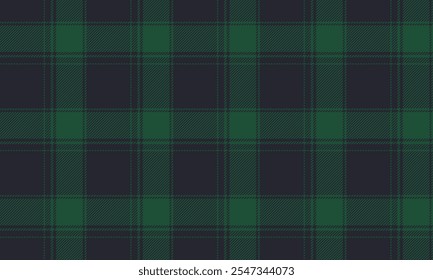 Plaid fabric pattern, navy blue, green, modern distinctive cross lines, seamless for textiles, and for designing clothes, skirts or decorative fabrics. Vector illustration.