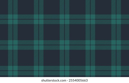 Plaid fabric pattern, navy blue, green, seamless for textiles, and for designing clothes, skirts, pants or decorative fabrics. Vector illustration.
