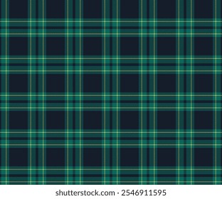Plaid fabric pattern, navy, green, yellow, seamless for textiles, and for designing clothes, skirts, pants or decorative fabrics. Vector illustration.