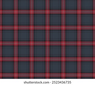 Plaid fabric pattern, navy, red, white, seamless for textile and design clothes skirt pants apron tablecloth blanket or decoration fabric. Vector illustration.