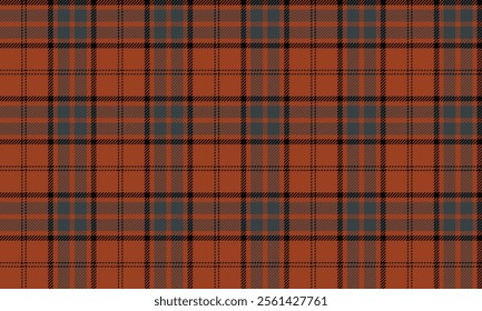 Plaid fabric pattern, orange, gray, black, distinctive cross lines, seamless for textiles, and for designing clothes, skirts or decorative fabrics. Vector illustration.