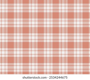 Plaid fabric pattern, orange, white, elegant cross lines, seamless for textiles, and for designing clothes, skirts or decorative fabrics. Vector illustration.