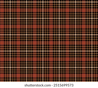 Plaid fabric pattern, orange, yellow, black, white, seamless for textile and design clothes skirt pants apron tablecloth blanket or decoration. Vector illustration.