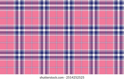 Plaid fabric pattern, pink, blue, white, seamless for textile and design clothes skirt pants apron tablecloth blanket or decoration. Vector illustration.