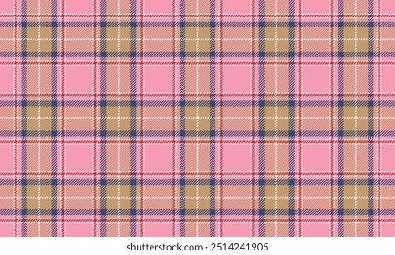 Plaid fabric pattern, pink, yellow, blue, red, seamless for textile and design clothes skirt pants apron tablecloth blanket or decoration. Vector illustration.