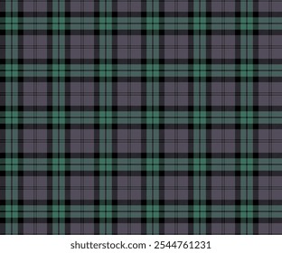 Plaid fabric pattern, purple, black, green, seamless for textiles, and for designing clothes, skirts, pants or decorative fabrics. Vector illustration.