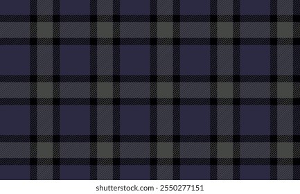 Plaid fabric pattern, purple, black, green, modern luxury seamless cross lines pattern for textile, and for designing clothes, skirts or decorative fabrics. Vector illustration.