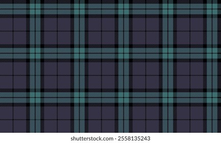 Plaid fabric pattern, purple, black, green, fashionable crisscross lines pattern, seamless for textile and clothing design, skirt, pants, apron, tablecloth, blanket or decoration. Vector illustration.