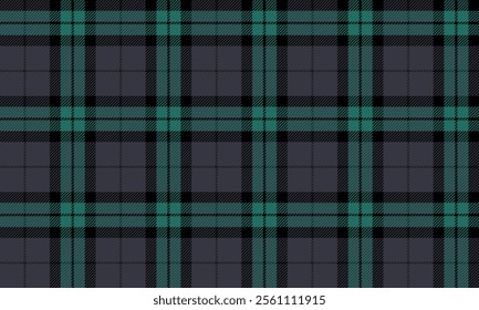 Plaid fabric pattern, purple, black, green, seamless for textile, and for designing fashionable clothes skirts or decorative fabric. Vector illustration.