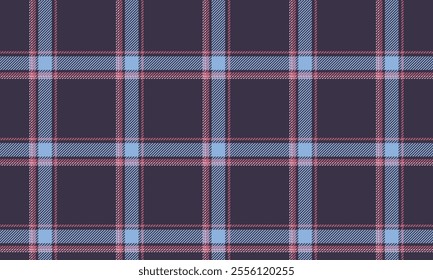 Plaid fabric pattern, purple, blue, pink, seamless for textiles, and for designing everyday clothes, skirts, or decorative fabrics. Vector illustration.