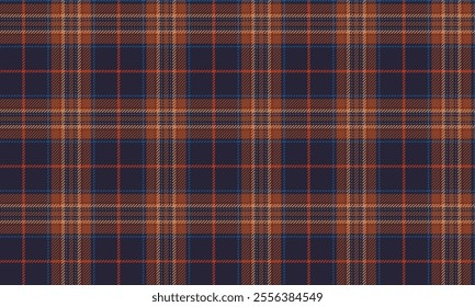 Plaid fabric pattern, purple, orange, yellow, blue, modern seamless cross line pattern for textile, and for designing clothes, skirts or decorative fabrics. Vector illustration.