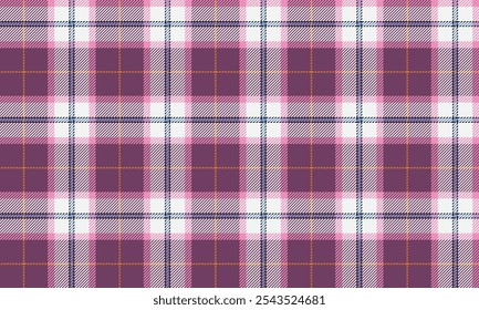 Plaid fabric pattern, purple, pink, blue, yellow, seamless for textile and design clothes skirt pants apron tablecloth blanket or decoration. Vector illustration.