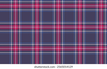 Plaid fabric pattern, purple, pink, blue, white, bright and beautiful, seamless for textiles, and for designing clothes, skirts, pants or decorative fabrics. Vector illustration.