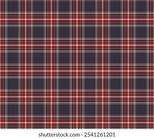 Plaid fabric pattern, purple, red, white, yellow, elegant seamless cross lines for textiles, and for designing clothes, skirts or decorative fabrics. Vector illustration.