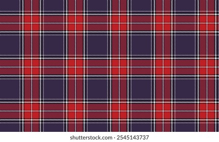 Plaid fabric pattern, purple, red, white, seamless for textiles, and for designing clothes, skirts or decorative fabrics. Vector illustration.