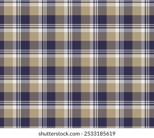 Patrón de tela a cuadros, púrpura, amarillo, blanco, sin costuras para textiles, y para el diseño de ropa de uso diario, faldas, pantalones o telas decorativas. Ilustración vectorial.