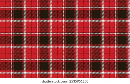 Plaid fabric pattern, red, black, white, bright and beautiful seamless for textiles, and for designing everyday clothes, skirts, pants or decorative fabrics. Vector illustration.