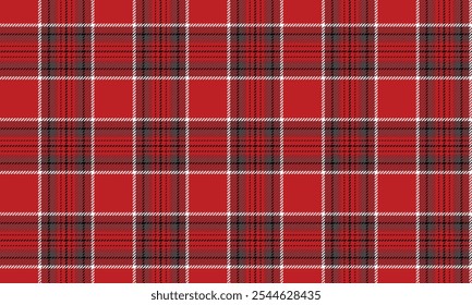 Plaid fabric pattern, red, black, white, seamless for textile and design clothes skirt pants apron tablecloth blanket or decoration. Vector illustration.