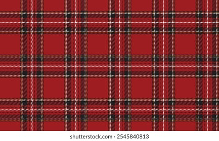 Plaid fabric pattern, red, black, white, yellow, fashionable cross lines pattern, seamless for textiles, and for designing clothes, skirts or decorative fabrics. Vector illustration.