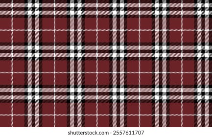 Plaid fabric pattern, red, black, white, seamless for textile and design clothes skirt pants apron tablecloth blanket or decoration. Vector illustration.