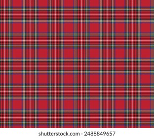 Plaid fabric pattern, red, blue, green, yellow, black, white, seamless for textiles and design clothing, skirts, pants, aprons, tablecloths, blankets or decorative fabrics. Vector illustration.