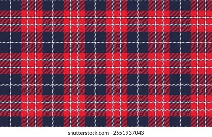 Plaid fabric pattern, red, blue, white, seamless cross line pattern for textile, and for designing clothes, skirts or decorative fabric. Vector illustration.