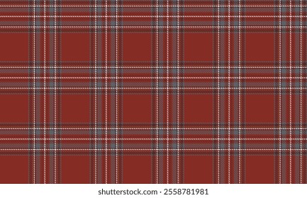 Plaid fabric pattern, red, gray, white, distinctive lattice cross lines, seamless for textiles, and for designing clothes, skirts, pants or decorative fabrics. Vector illustration.