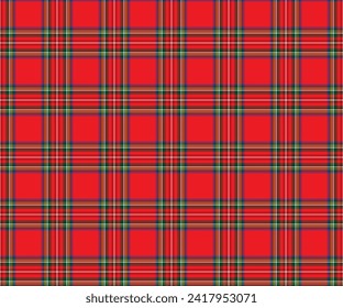 Plaid fabric pattern, red, green, yellow, blue, white. Seamless pattern for textiles, clothing design, sewing, skirts, pants or decorative fabric. Vector illustration.