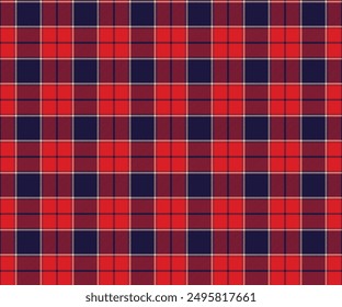 Plaid fabric pattern, red, navy, yellow, seamless for textiles and designing clothing, skirts, pants, aprons, tablecloths, blankets or decorative fabrics. Vector illustration.