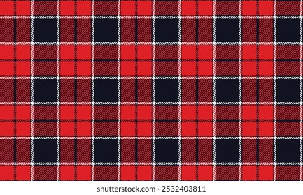 Plaid fabric pattern, red, navy, white, seamless for textile and design clothes skirt pants apron tablecloth blanket or decoration. Vector illustration.