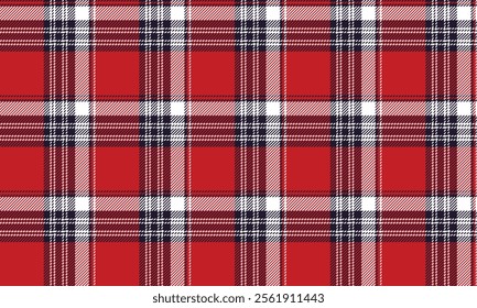 Plaid fabric pattern, red, navy, white, seamless for textile and design clothes skirt pants apron tablecloth or decoration. Vector illustration.