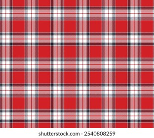 Plaid fabric pattern, red, white, navy, seamless modern luxury cross lines for textiles, and for designing clothes, skirts, pants or decorative fabrics. Vector illustration.