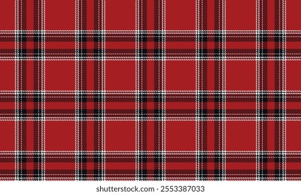 Plaid fabric pattern, red, white, black, modern, striking, seamless for textiles, and for designing clothes, skirts, pants or decorative fabrics. Vector illustration.