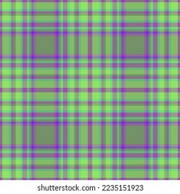 Patrón de tela de plástico. Tartán de fondo textil. Textura de control vectorial sin inconvenientes en colores verde y violeta.