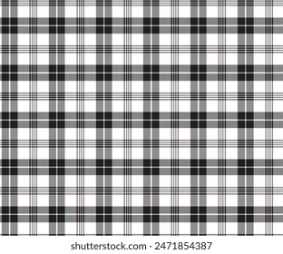 Patrón de tela a cuadros, blanco, negro, sin costuras para textiles, y para el diseño de ropa, faldas, pantalones o tela decorativa. Ilustración vectorial.