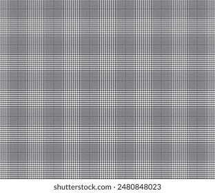 Plaid fabric pattern, white, black, seamless for textiles, and for designing clothing, skirts, pants or decorative fabric. Vector illustration.