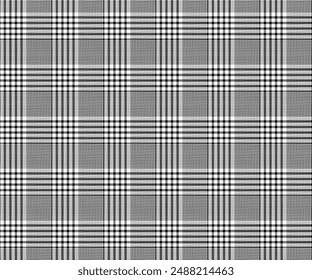 Patrón de tela a cuadros, blanco, negro, sin costuras para textiles y diseño de ropa, faldas, pantalones, mantas o tela decorativa. Ilustración vectorial.