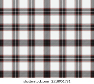 Plaid fabric pattern, white, black, orange, striking seamless beauty for textiles, and for designing clothes, skirts, pants or decorative fabrics. Vector illustration.