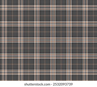 Plaid fabric pattern, white, black, brown, modern luxury seamless for textiles, and for designing clothes, skirts, pants or decorative fabrics. Vector illustration.