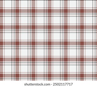 Patrón de tela a cuadros, blanco, marrón, negro, sin costuras para textiles y ropa de diseño, faldas, pantalones, delantales, manteles, mantas o telas decorativas. Ilustración vectorial.