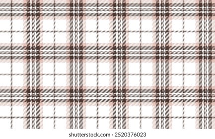 Plaid Stoffmuster, weiß, braun, rosa, nahtlos für Textilien, und für die Gestaltung von Kleidung, Röcken oder dekorativen Stoffen. Vektorgrafik.