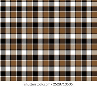 Padrão de tecido xadrez, branco, marrom, preto, sem costura para tecidos e para projetar roupas, saias, calças ou tecidos decorativos. Ilustração vetorial.