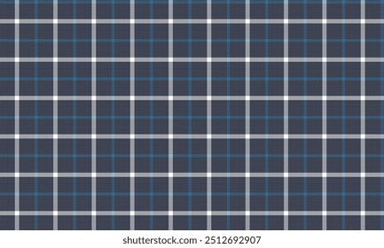 Plaid fabric pattern, white, navy, blue, seamless for textile and design clothes skirt pants apron tablecloth blanket or decoration. Vector illustration.