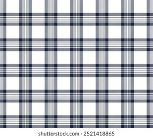 Plaid fabric pattern, white, navy, seamless for textile and design clothes skirt pants apron tablecloth blanket or decoration. Vector illustration.