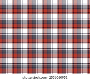 Plaid fabric pattern, white, orange, gray, beautiful seamless plaid line pattern for textile and clothing design, skirt, pants, apron, tablecloth, blanket or decoration. Vector illustration.