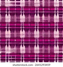 Plaid fabric pattern with wine bottles, featuring pink and purple colors. Plaid seamless pattern, Vector illustration background for print the paper.