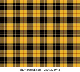 Padrão de tecido xadrez, amarelo, preto, vermelho, sem costura para tecidos e para projetar roupas, saias, calças ou tecidos decorativos. Ilustração vetorial.