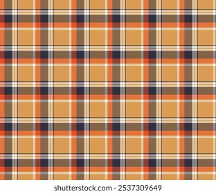 Patrón de tela a cuadros, amarillo, azul, blanco, naranja, otoño sin costuras para textiles, y para el diseño de ropa, faldas o tela de decoración. Ilustración vectorial.