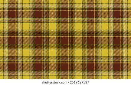 Patrón de tela a cuadros, amarillo, marrón, verde, sin costuras para textiles y ropa de diseño falda pantalones delantal manta o decoración. Ilustración vectorial.